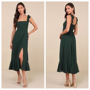 Lulus Summer Invite Emerald Green Tie-Strap Tiered Midi
Dress